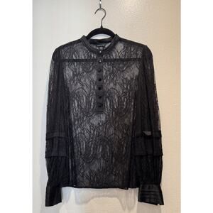 Moda International Victoria’s Secret Size Medium Black Sheer Lace Blouse Top Y2K
